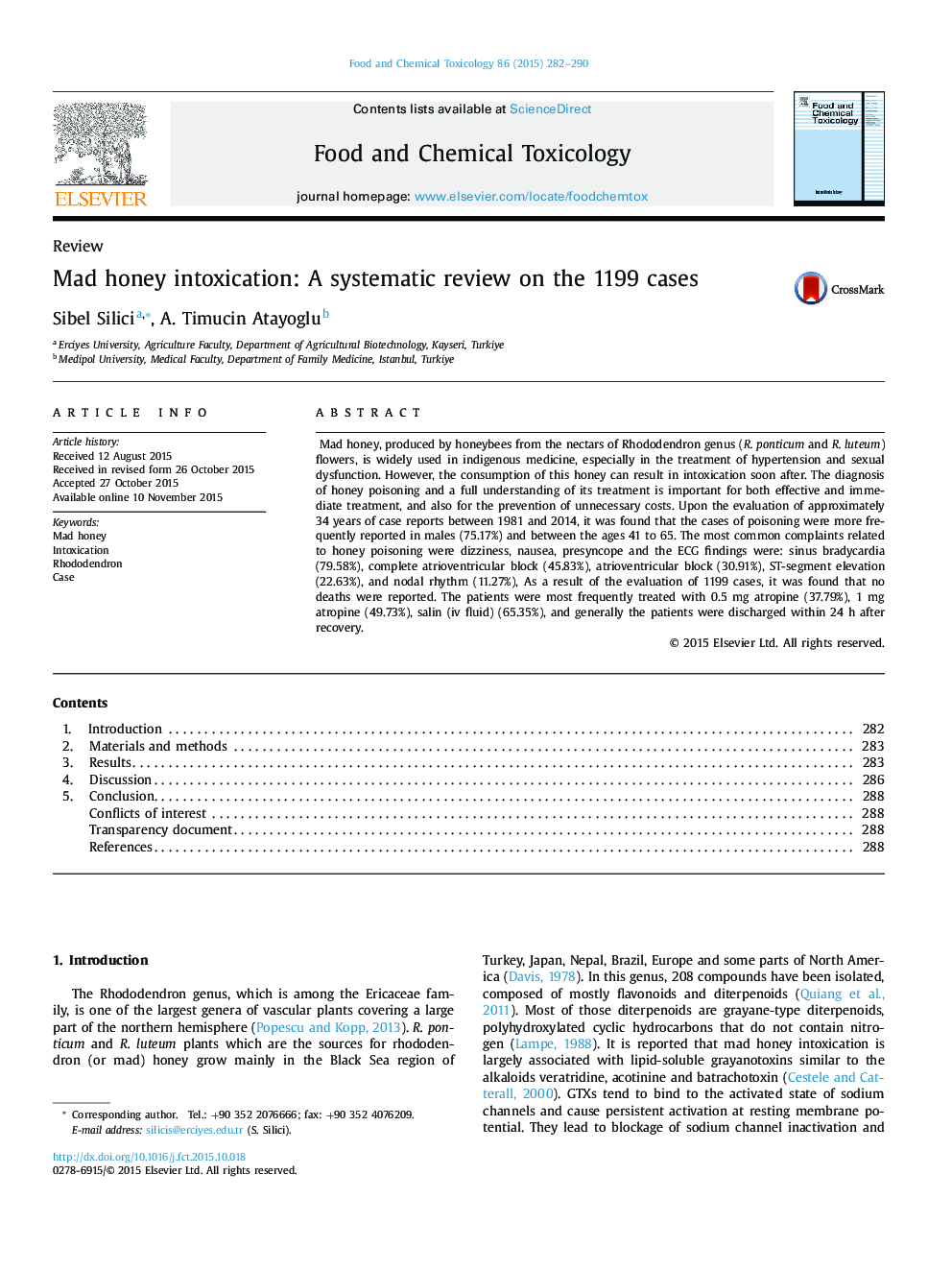 ReviewMad honey intoxication: A systematic review on the 1199 cases