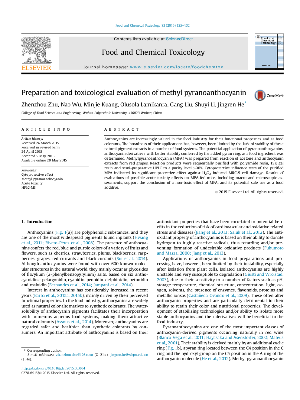 Preparation and toxicological evaluation of methyl pyranoanthocyanin