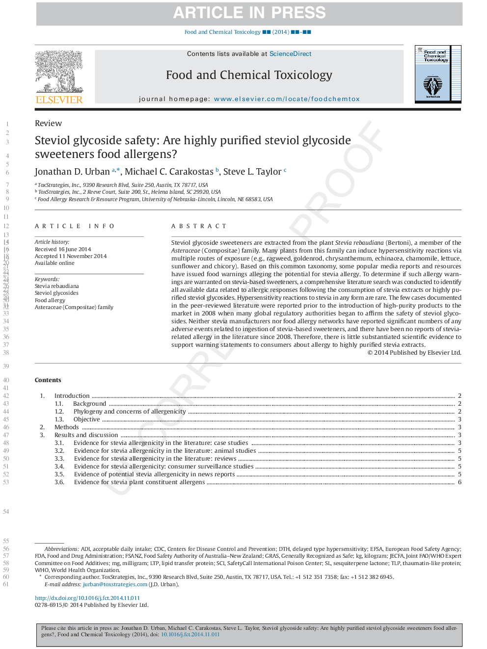 Steviol glycoside safety: Are highly purified steviol glycoside sweeteners food allergens?