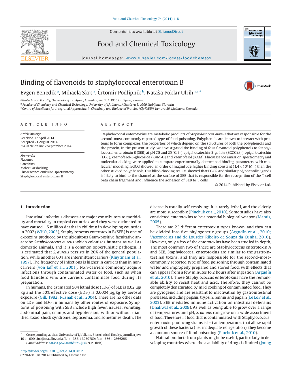 Binding of flavonoids to staphylococcal enterotoxin B