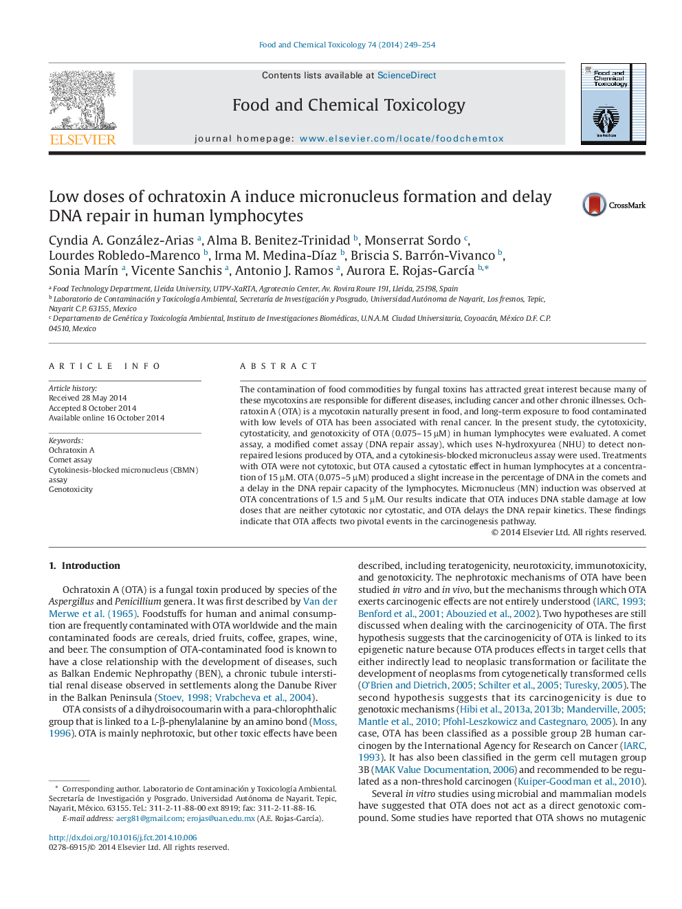 Low doses of ochratoxin A induce micronucleus formation and delay DNA repair in human lymphocytes