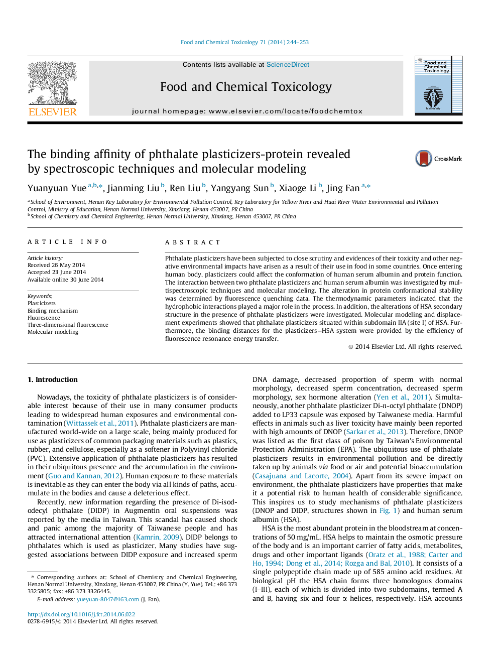 The binding affinity of phthalate plasticizers-protein revealed by spectroscopic techniques and molecular modeling