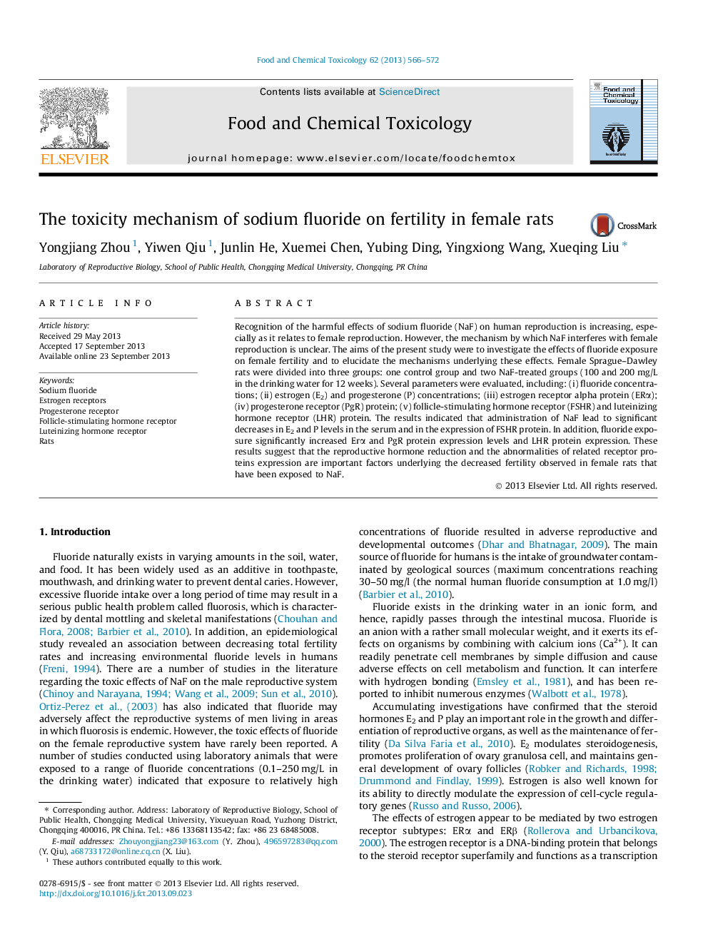 The toxicity mechanism of sodium fluoride on fertility in female rats