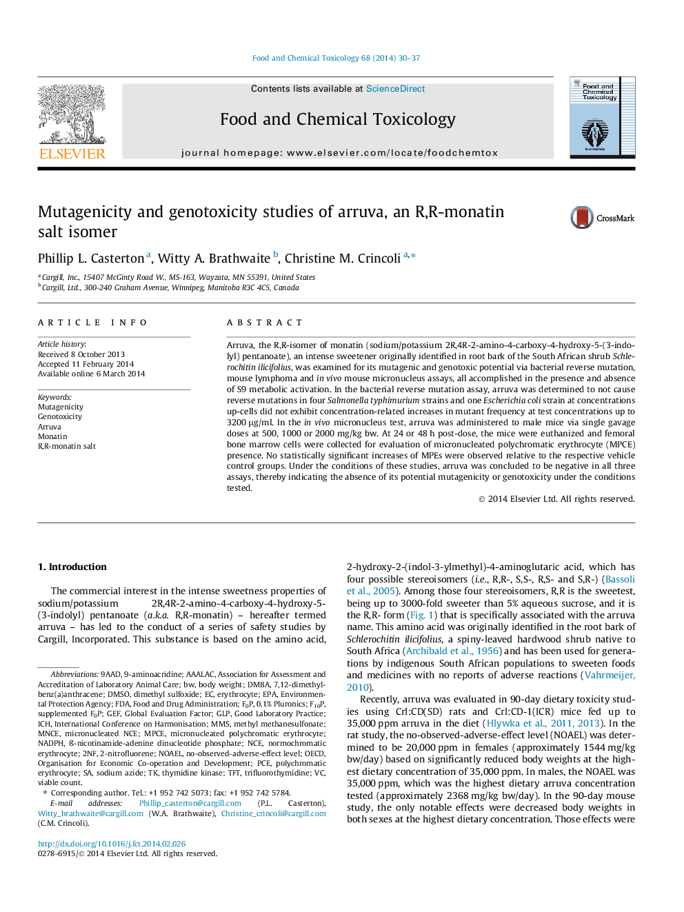 Mutagenicity and genotoxicity studies of arruva, an R,R-monatin salt isomer