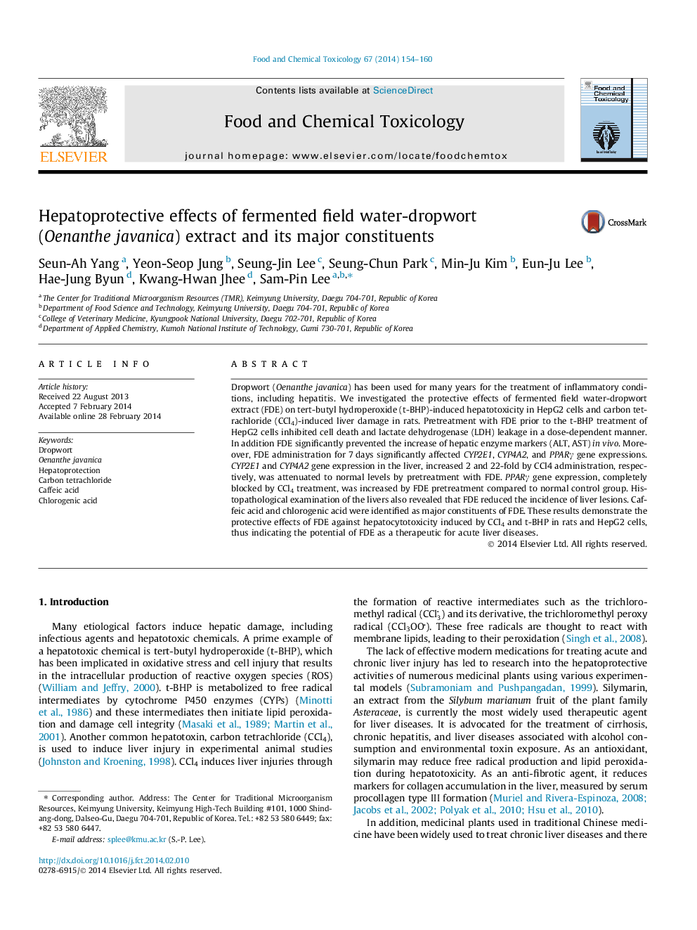 Hepatoprotective effects of fermented field water-dropwort (Oenanthe javanica) extract and its major constituents