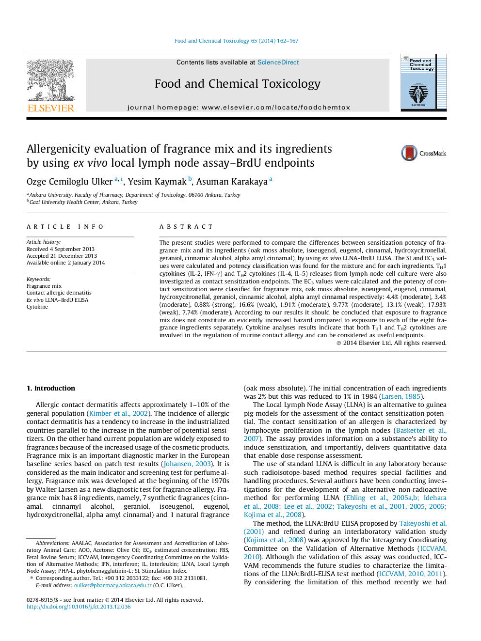 Allergenicity evaluation of fragrance mix and its ingredients by using ex vivo local lymph node assay-BrdU endpoints