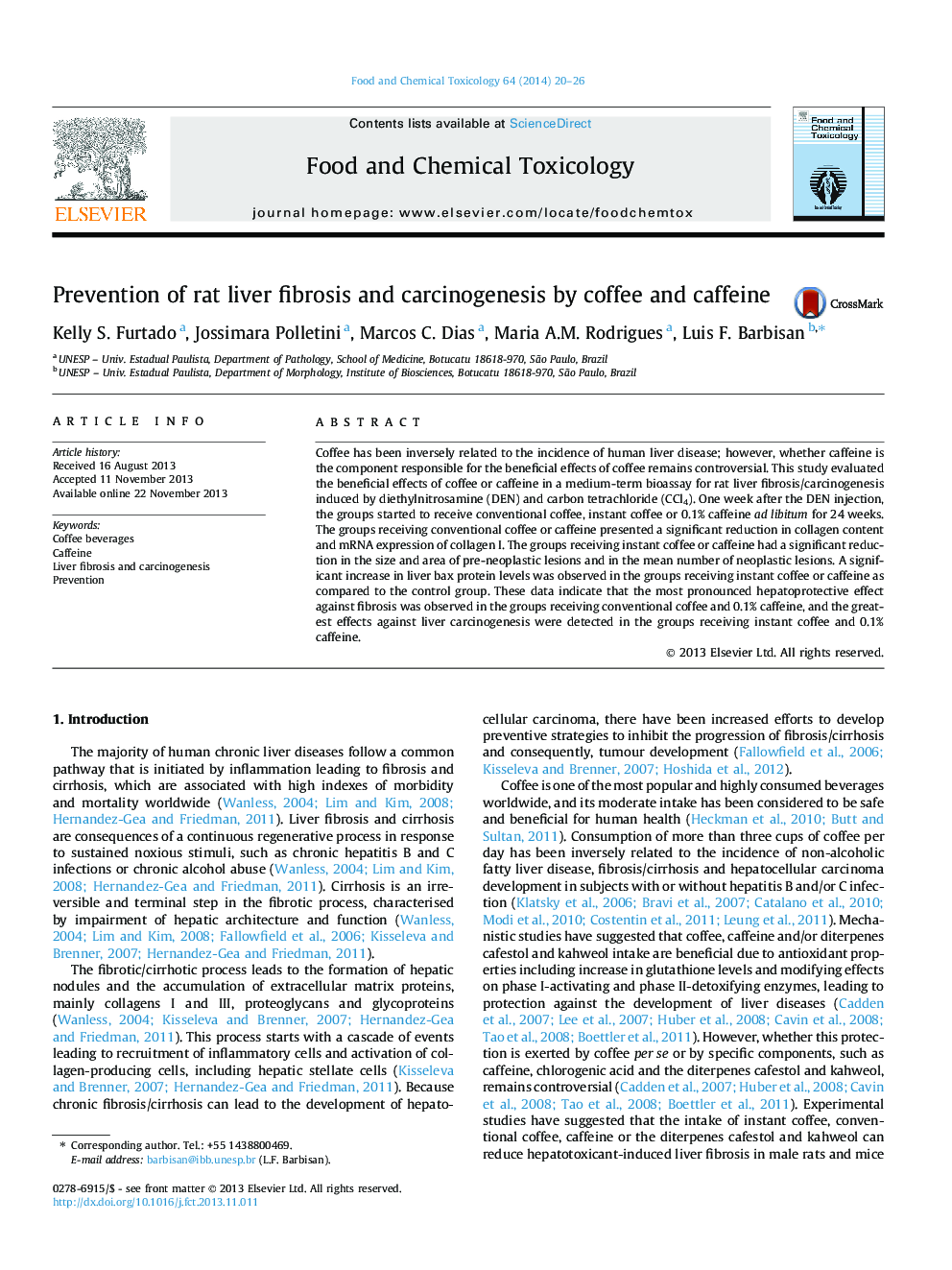 Prevention of rat liver fibrosis and carcinogenesis by coffee and caffeine