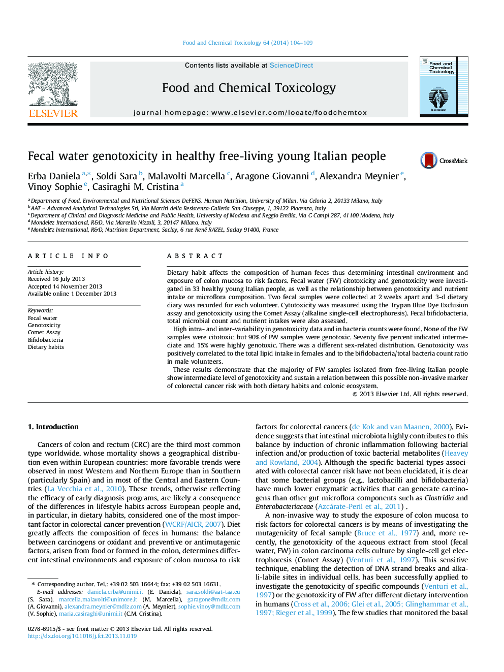 Fecal water genotoxicity in healthy free-living young Italian people