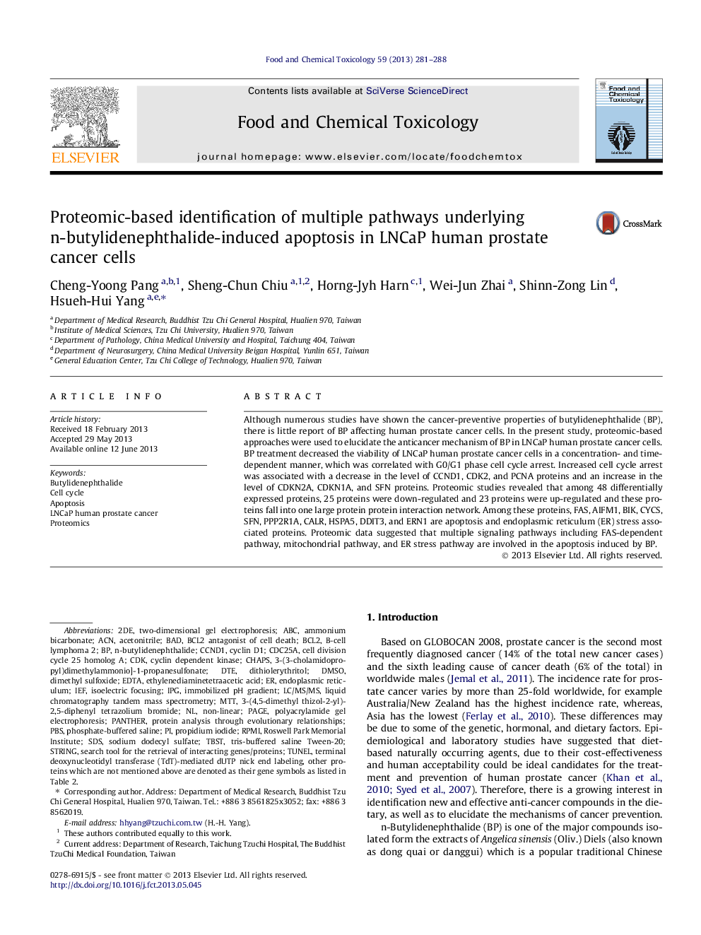 Proteomic-based identification of multiple pathways underlying n-butylidenephthalide-induced apoptosis in LNCaP human prostate cancer cells