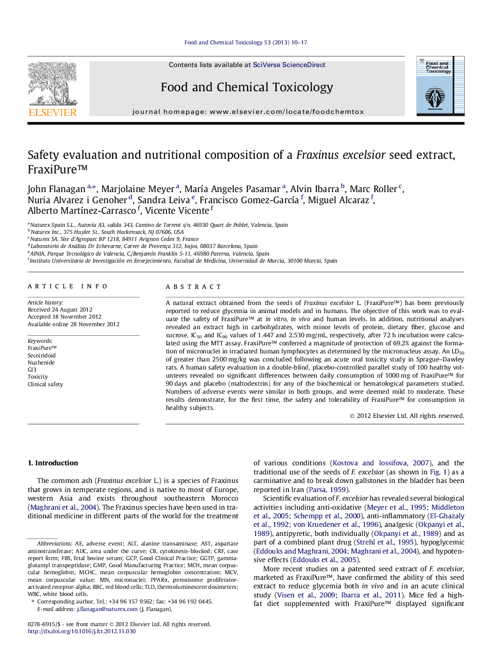 Safety evaluation and nutritional composition of a Fraxinus excelsior seed extract, FraxiPureâ¢