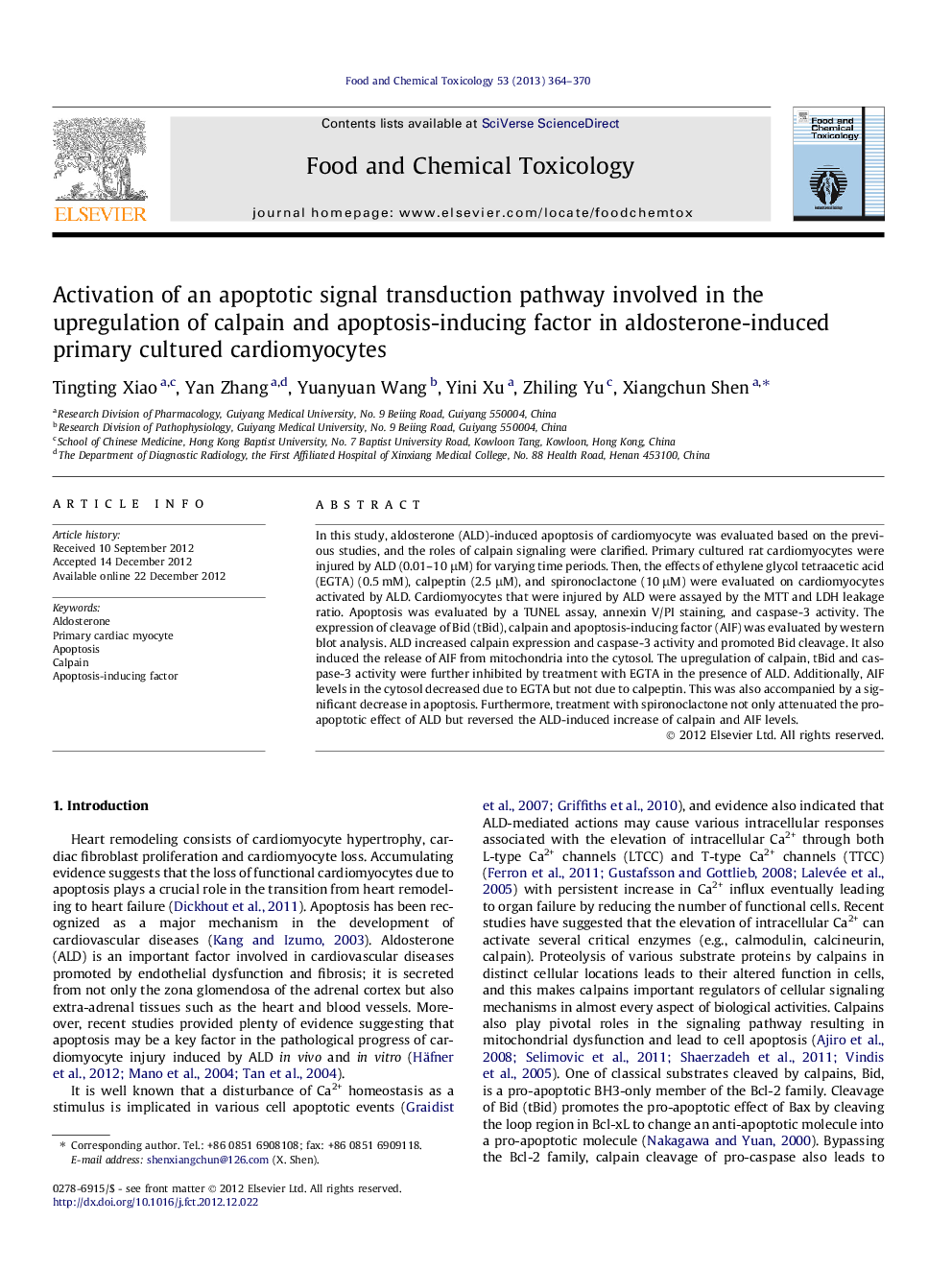 Activation of an apoptotic signal transduction pathway involved in the upregulation of calpain and apoptosis-inducing factor in aldosterone-induced primary cultured cardiomyocytes