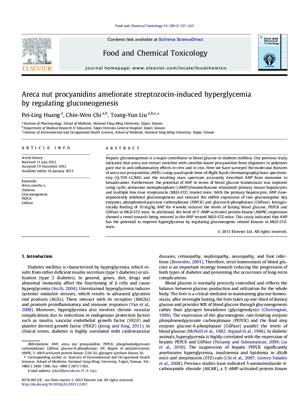 Areca nut procyanidins ameliorate streptozocin-induced hyperglycemia by regulating gluconeogenesis
