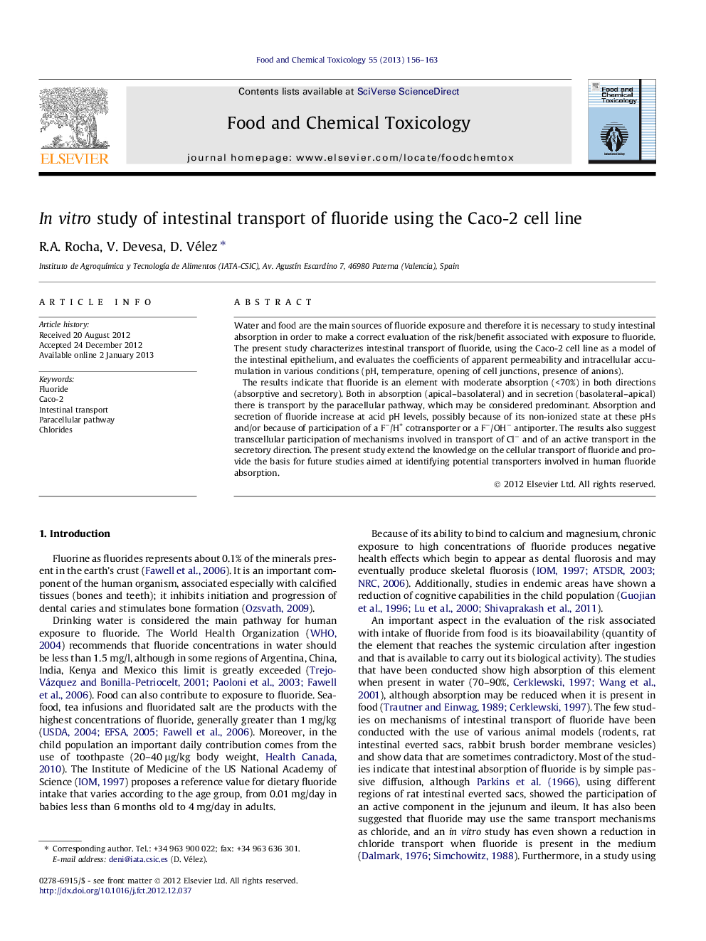 In vitro study of intestinal transport of fluoride using the Caco-2 cell line