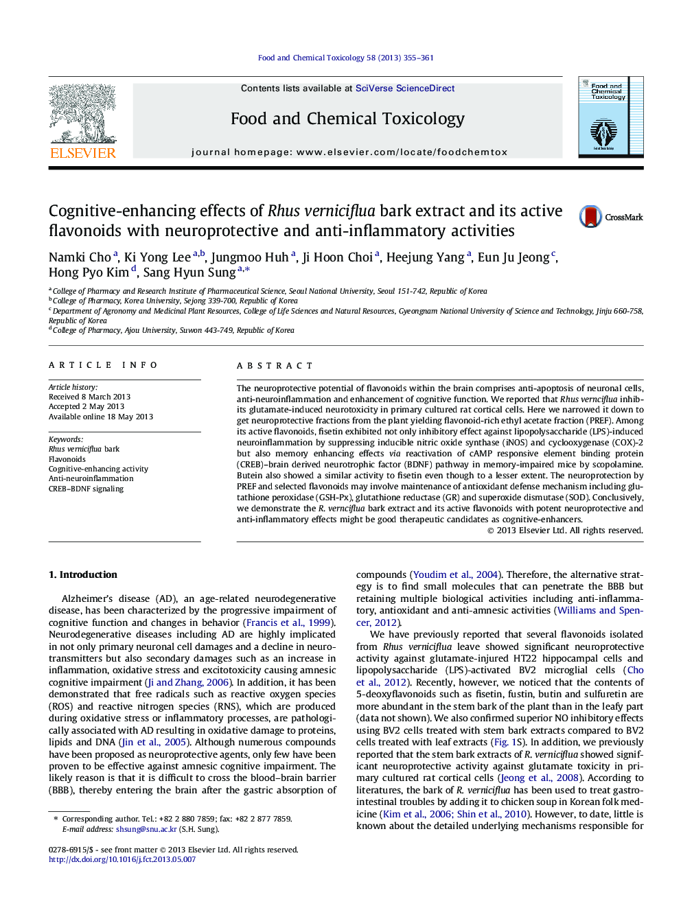 Cognitive-enhancing effects of Rhus verniciflua bark extract and its active flavonoids with neuroprotective and anti-inflammatory activities