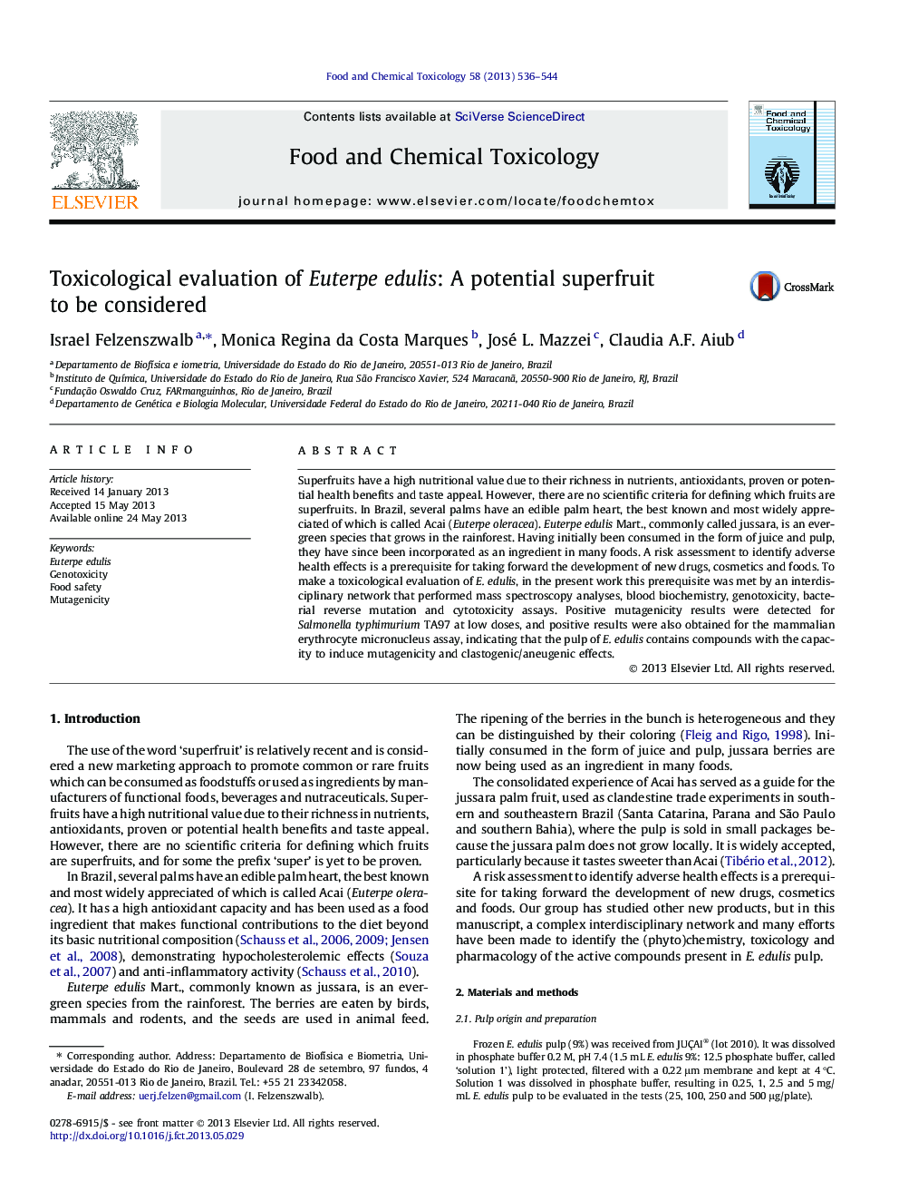 Toxicological evaluation of Euterpe edulis: A potential superfruit to be considered