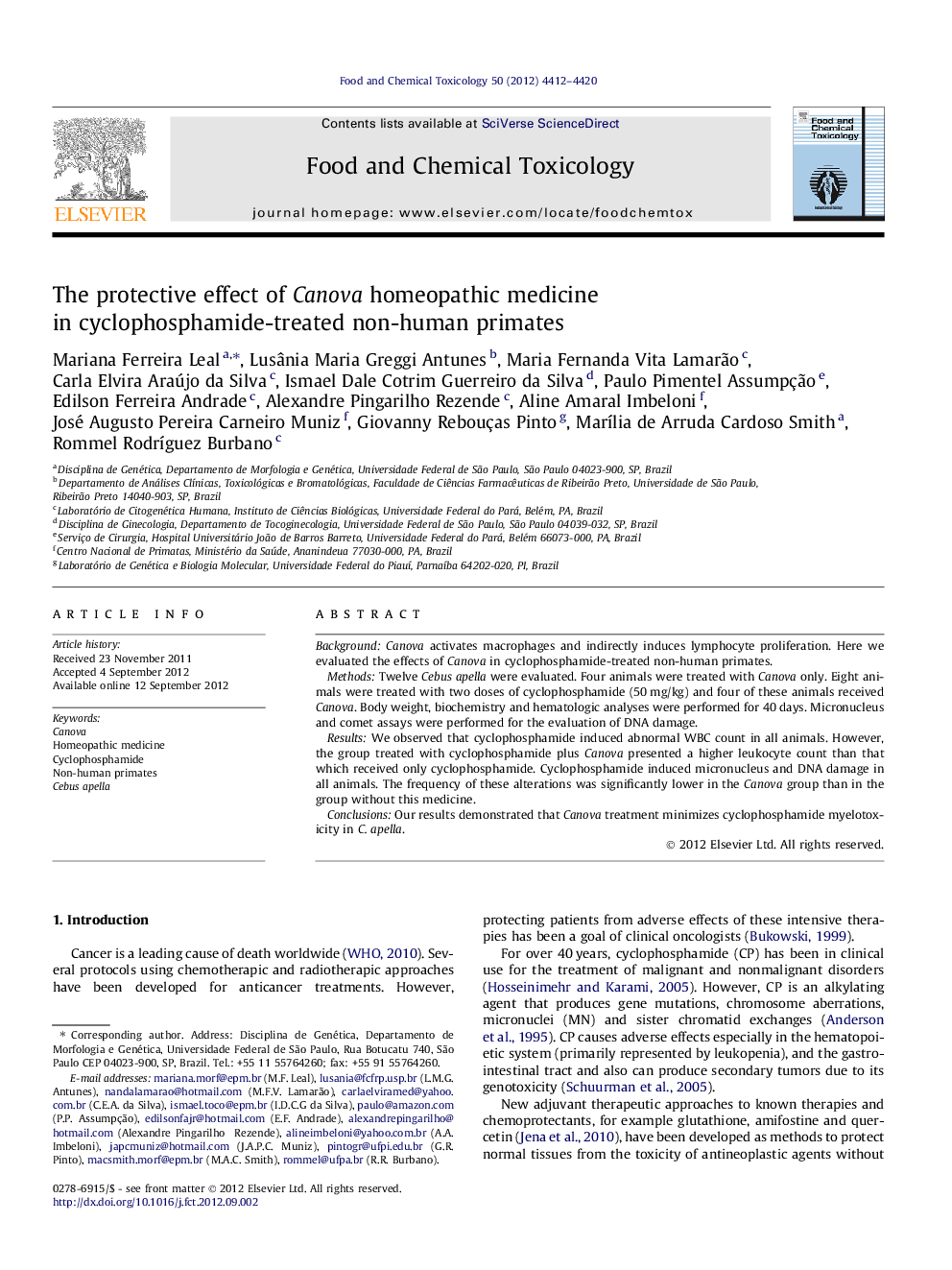 The protective effect of Canova homeopathic medicine in cyclophosphamide-treated non-human primates