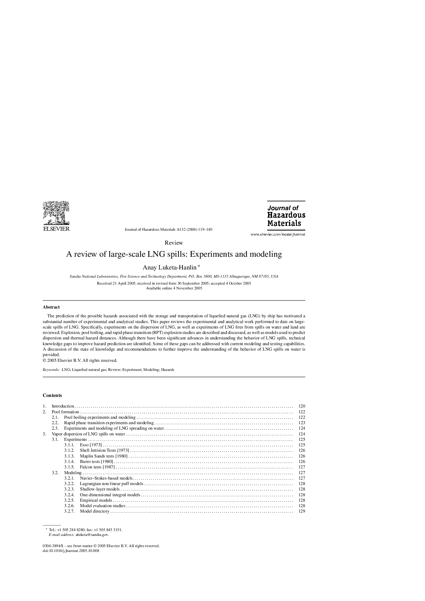 A review of large-scale LNG spills: Experiments and modeling