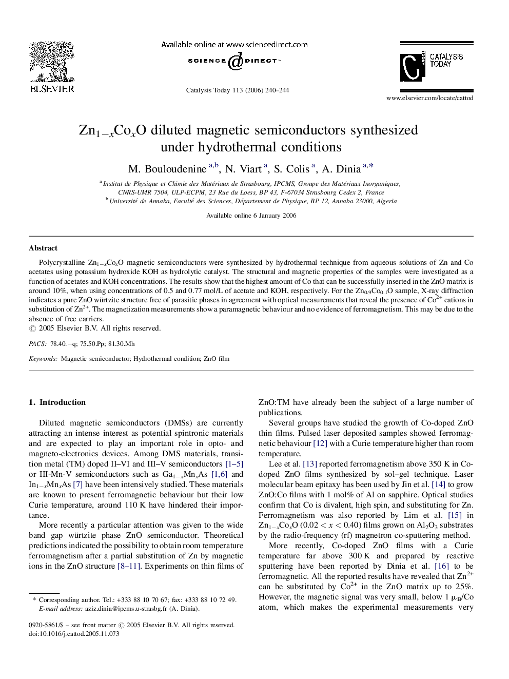 عکس صفحه اول مقاله: Zn1−xCoxO diluted magnetic semiconductors synthesized under hydrothermal conditions Zn1−xCoxO diluted magnetic semiconductors synthesized under hydrothermal conditions