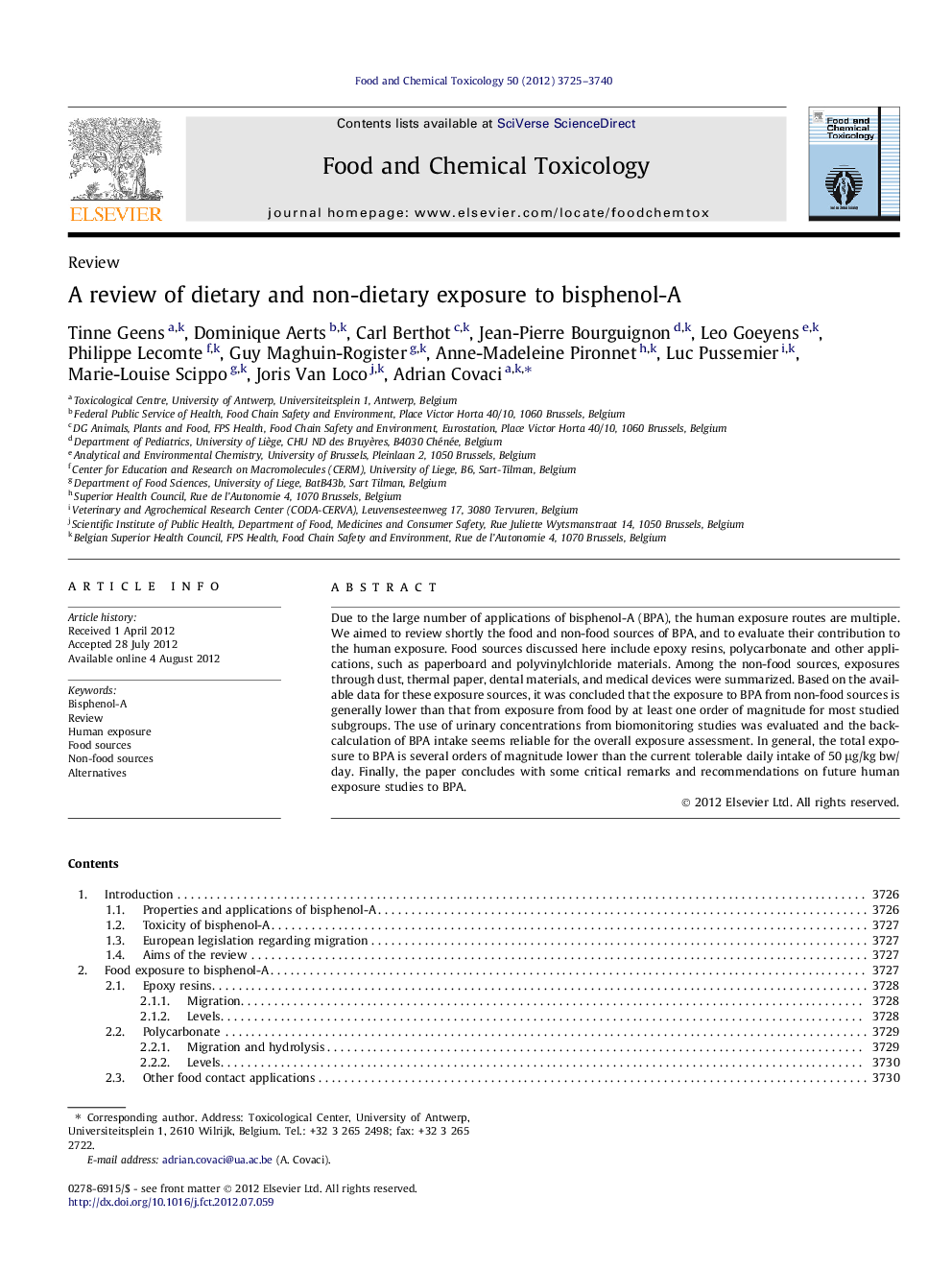 A review of dietary and non-dietary exposure to bisphenol-A