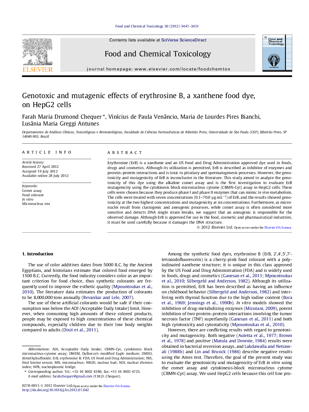 Genotoxic and mutagenic effects of erythrosine B, a xanthene food dye, on HepG2 cells