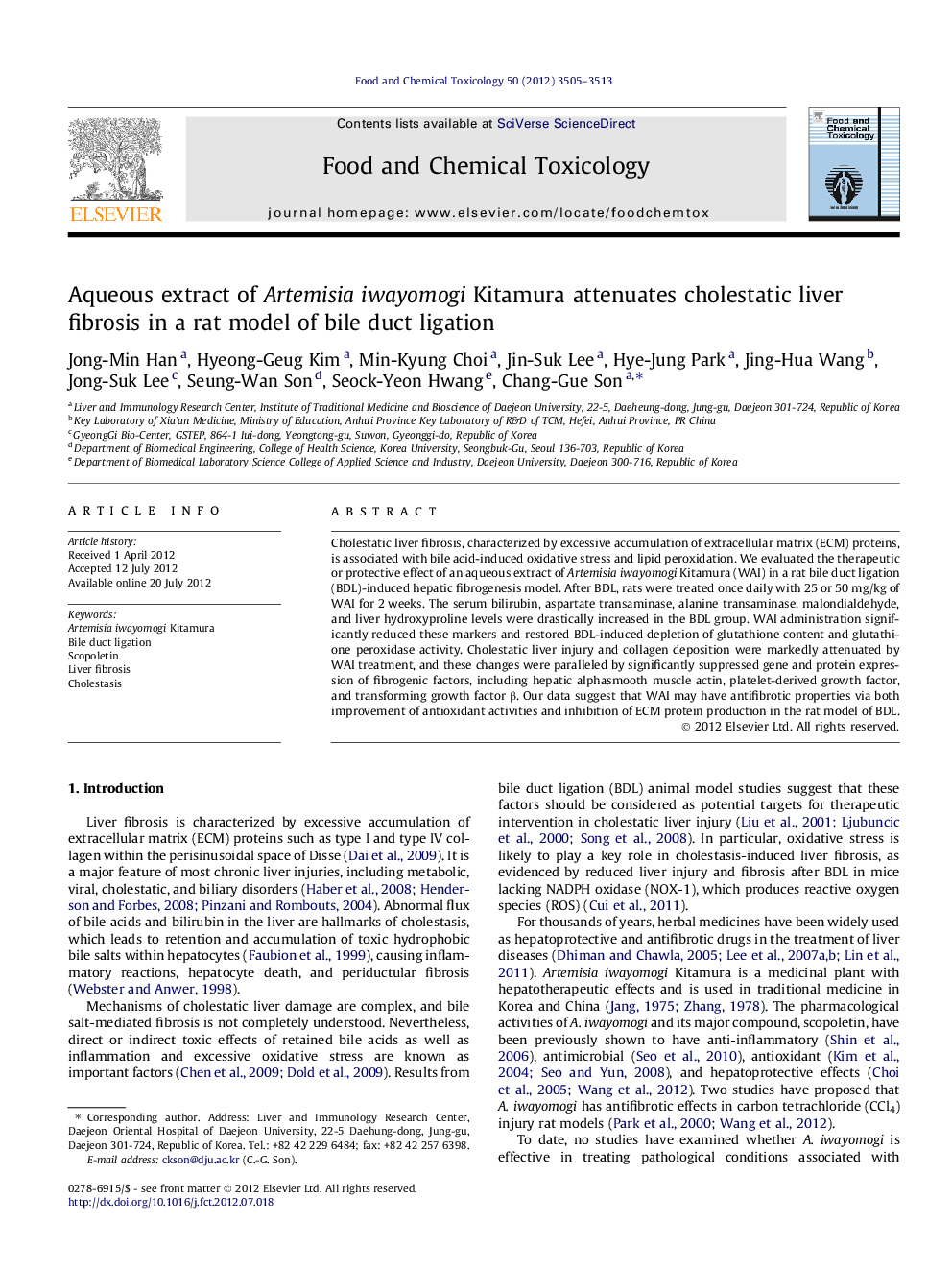 Aqueous extract of Artemisia iwayomogi Kitamura attenuates cholestatic liver fibrosis in a rat model of bile duct ligation