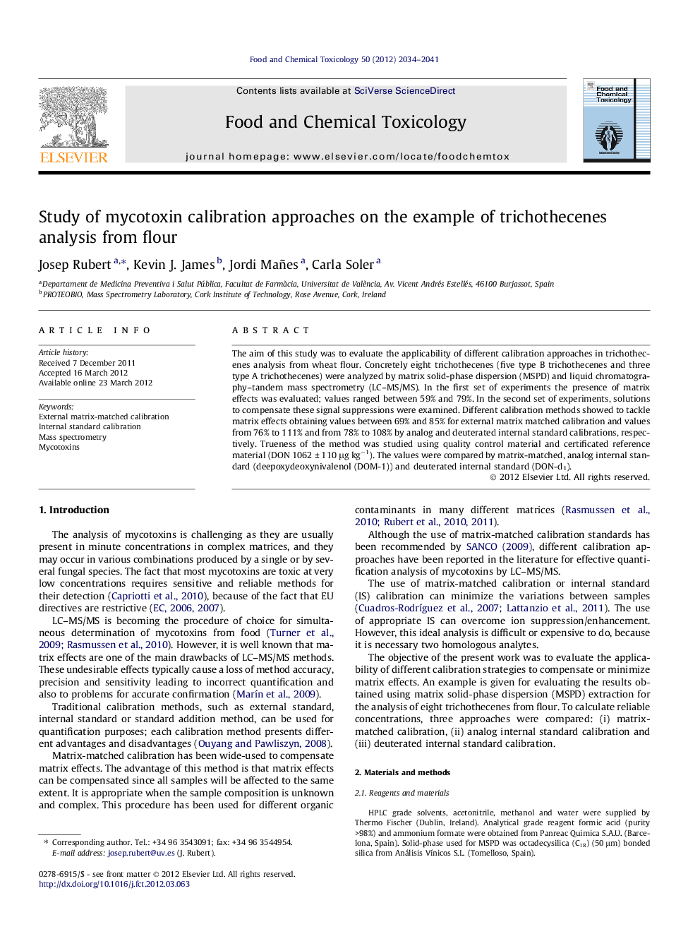 Study of mycotoxin calibration approaches on the example of trichothecenes analysis from flour