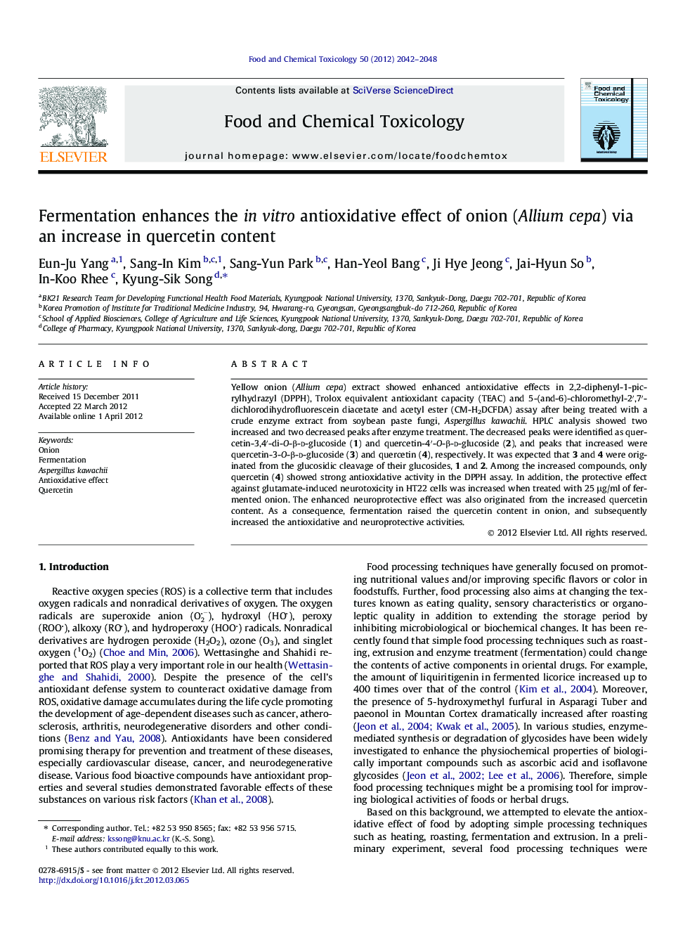 Fermentation enhances the in vitro antioxidative effect of onion (Allium cepa) via an increase in quercetin content