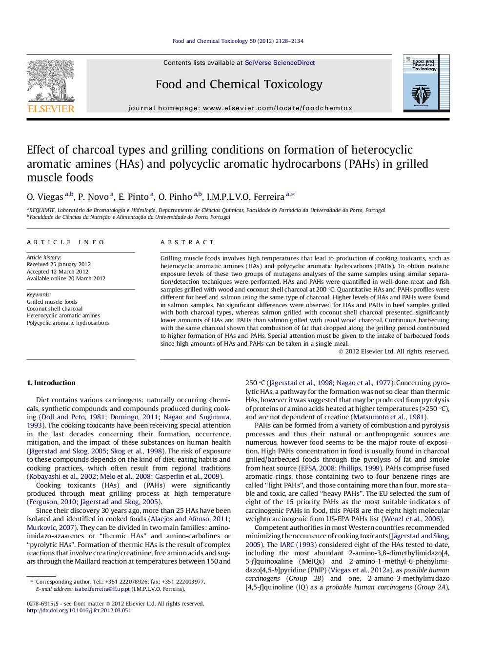 عکس صفحه اول مقاله: Effect of charcoal types and grilling conditions on formation of heterocyclic aromatic amines (HAs) and polycyclic aromatic hydrocarbons (PAHs) in grilled muscle foods Effect of charcoal types and grilling conditions on formation of heterocyclic aromatic amines (HAs) and polycyclic aromatic hydrocarbons (PAHs) in grilled muscle foods