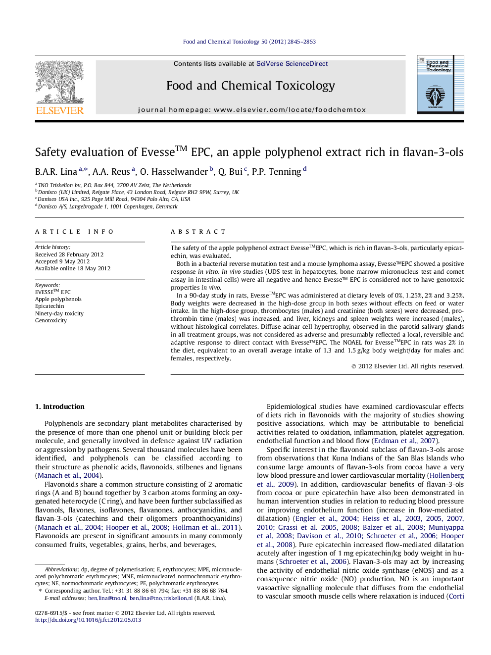 Safety evaluation of EvesseTM EPC, an apple polyphenol extract rich in flavan-3-ols