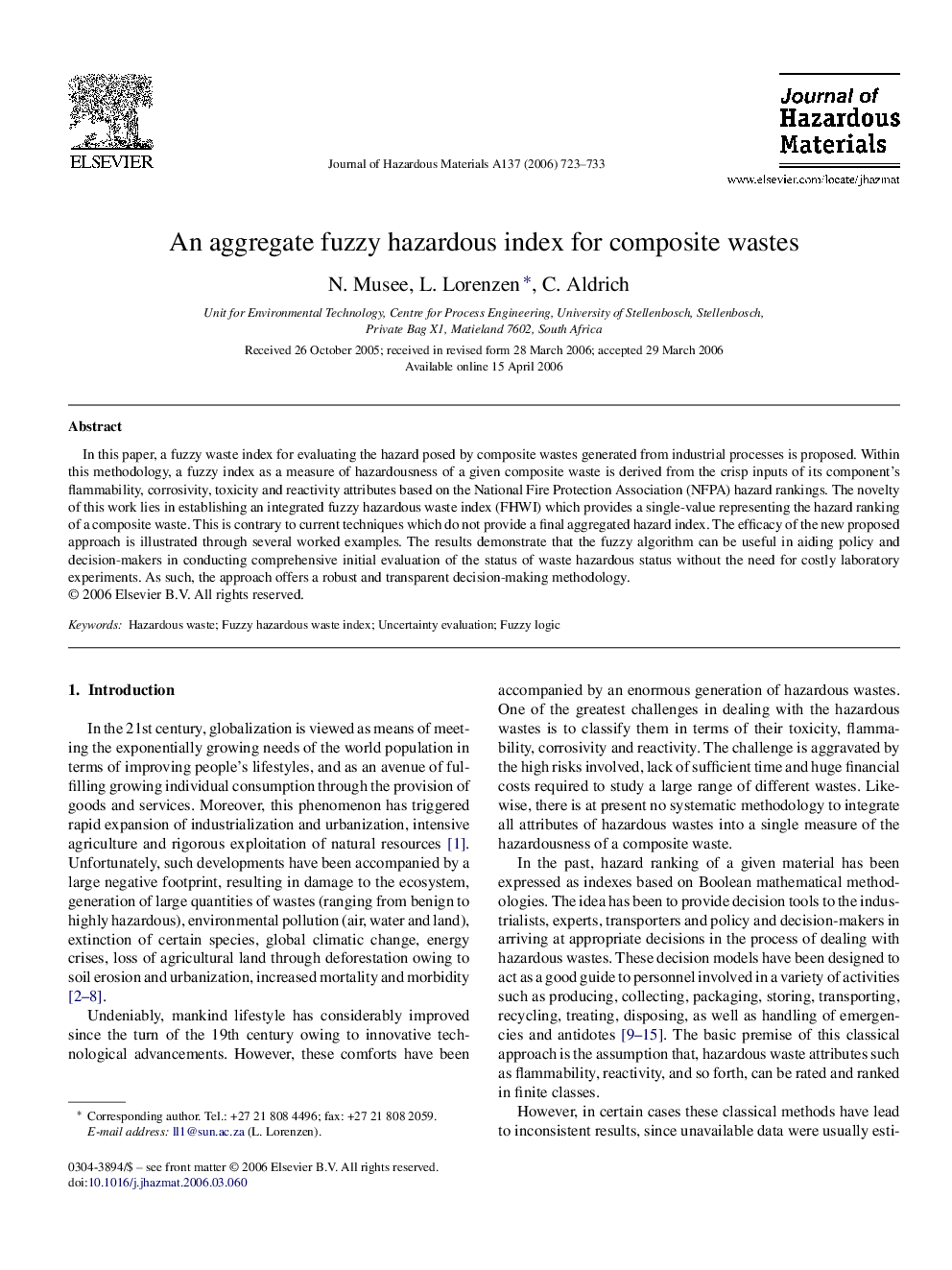 An aggregate fuzzy hazardous index for composite wastes