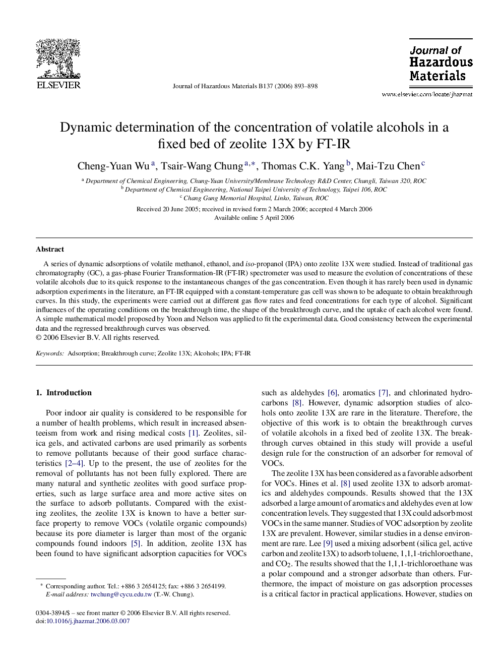 Dynamic determination of the concentration of volatile alcohols in a fixed bed of zeolite 13X by FT-IR