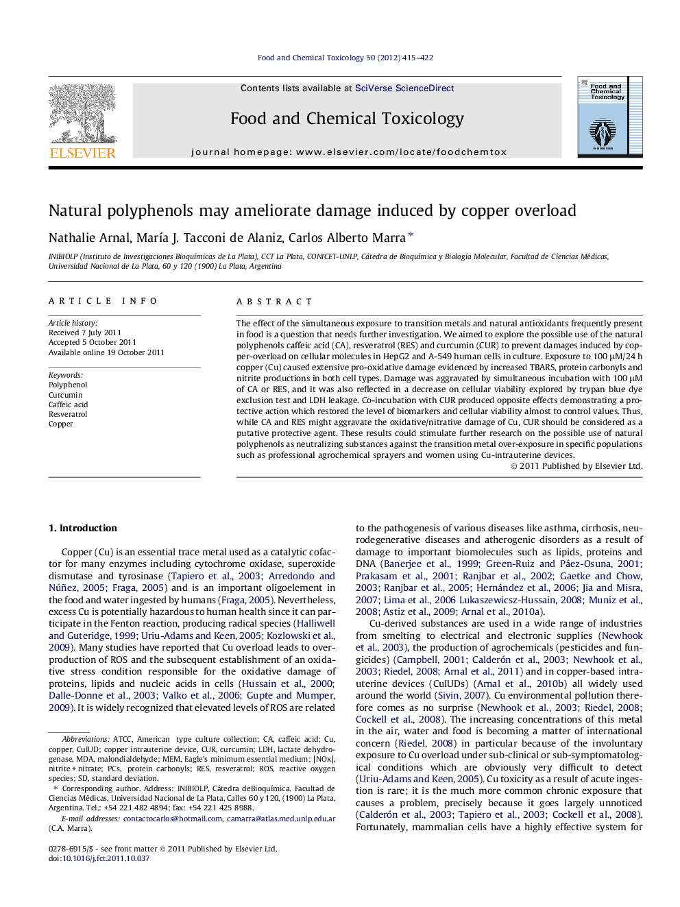 Natural polyphenols may ameliorate damage induced by copper overload