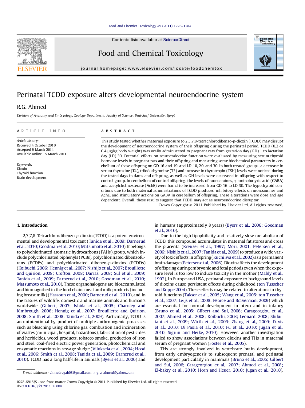 Perinatal TCDD exposure alters developmental neuroendocrine system