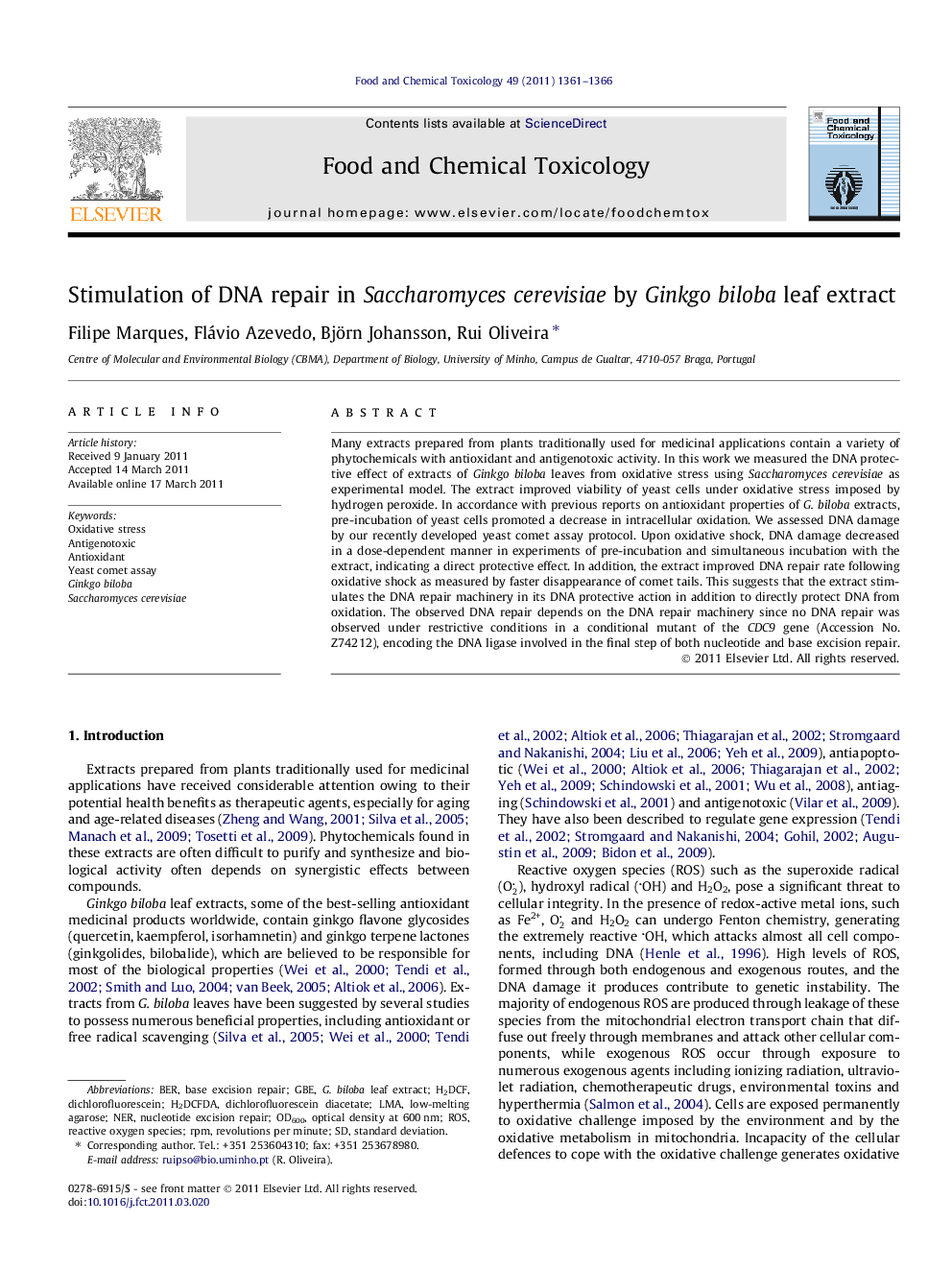 Stimulation of DNA repair in Saccharomyces cerevisiae by Ginkgo biloba leaf extract