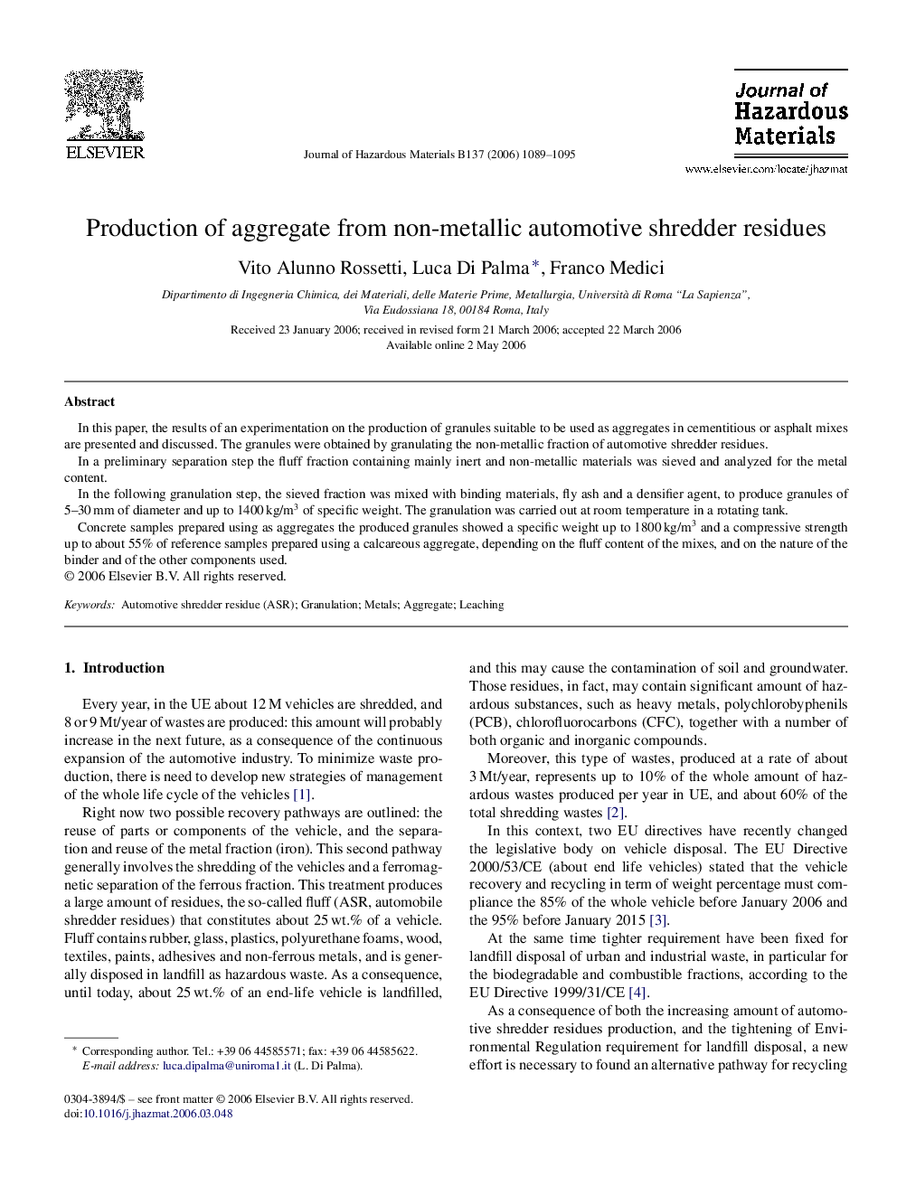 Production of aggregate from non-metallic automotive shredder residues