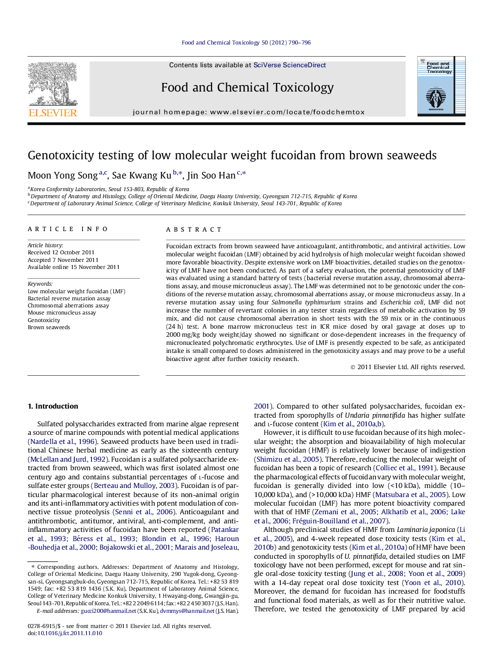 Genotoxicity testing of low molecular weight fucoidan from brown seaweeds