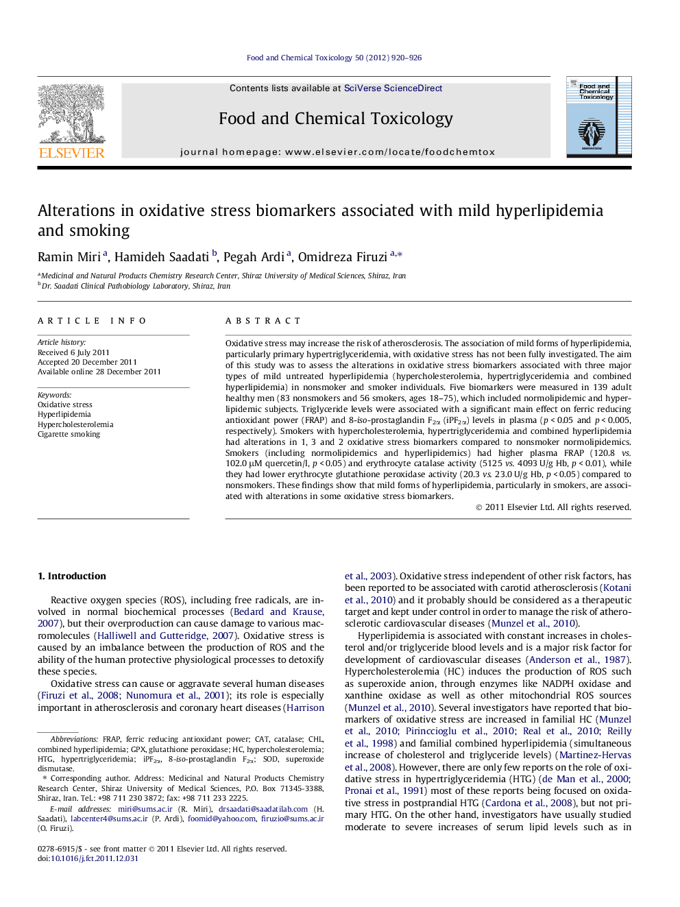 Alterations in oxidative stress biomarkers associated with mild hyperlipidemia and smoking