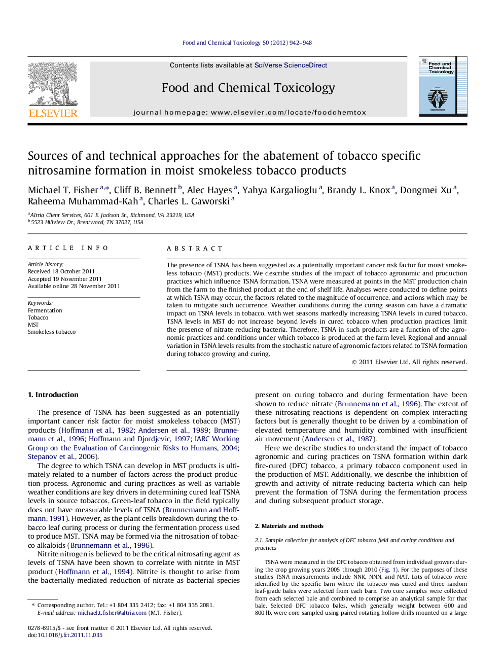 Sources of and technical approaches for the abatement of tobacco specific nitrosamine formation in moist smokeless tobacco products