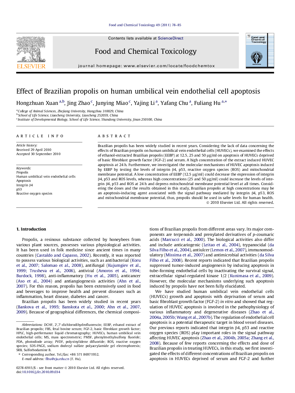 Effect of Brazilian propolis on human umbilical vein endothelial cell apoptosis