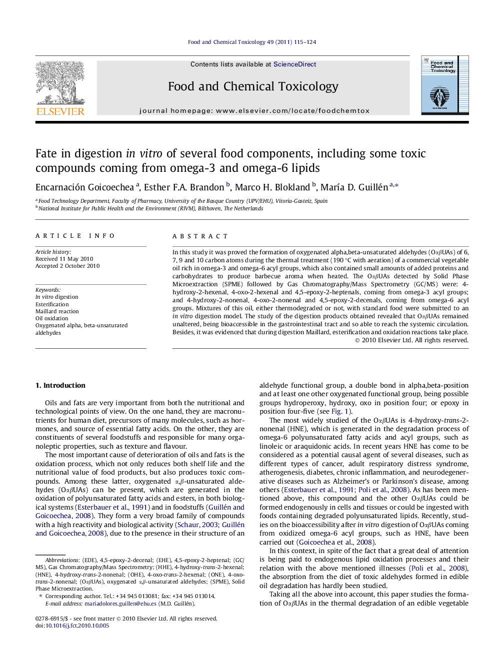 Fate in digestion in vitro of several food components, including some toxic compounds coming from omega-3 and omega-6 lipids