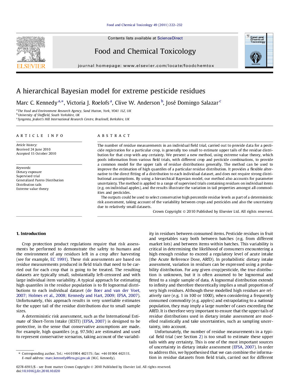 A hierarchical Bayesian model for extreme pesticide residues