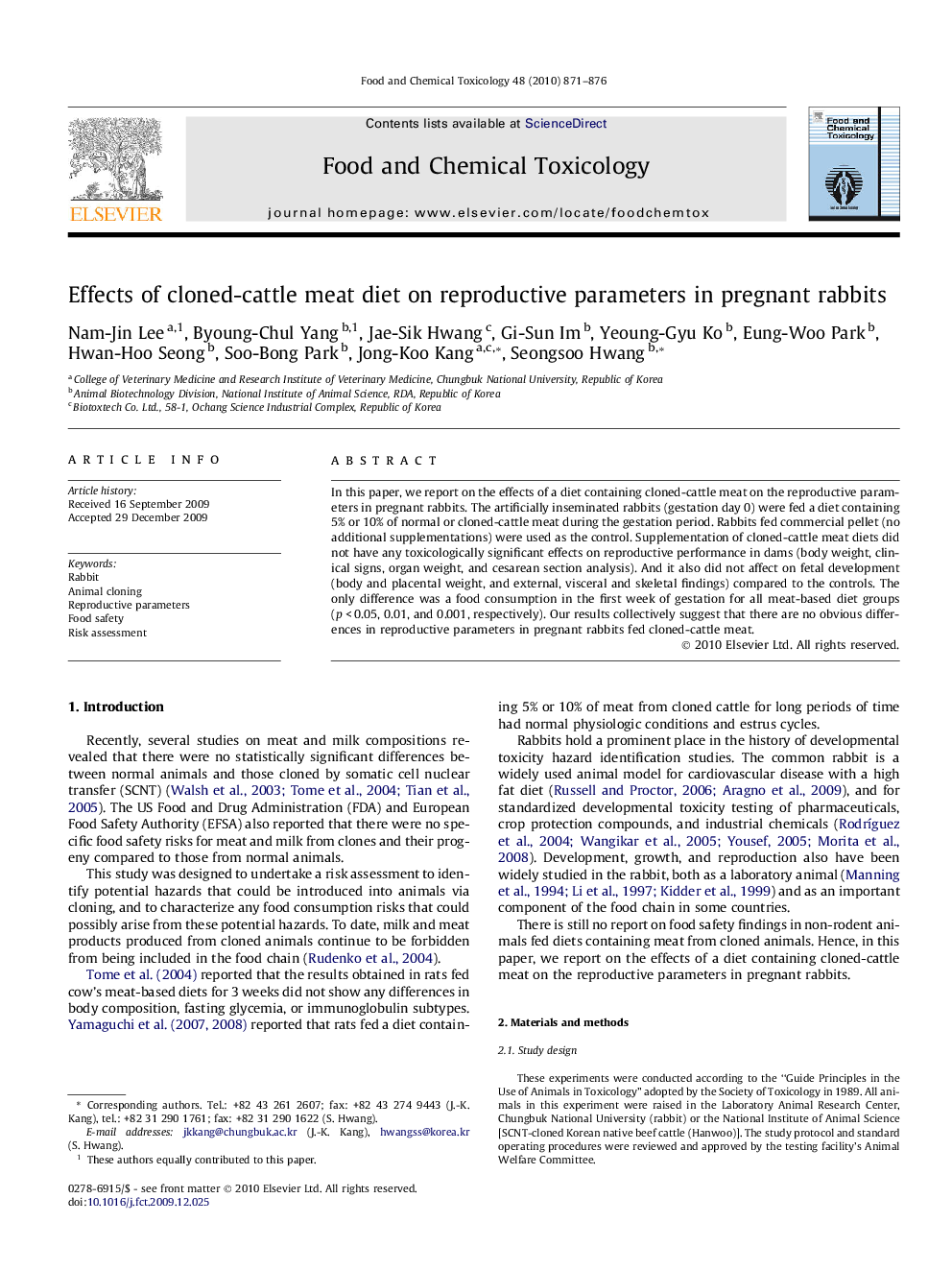 Effects of cloned-cattle meat diet on reproductive parameters in pregnant rabbits