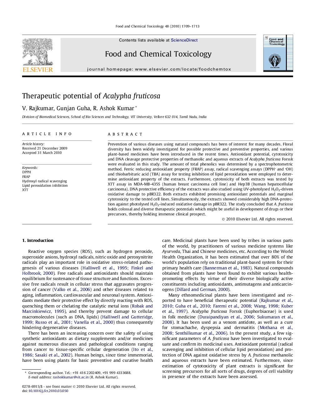 Therapeutic potential of Acalypha fruticosa