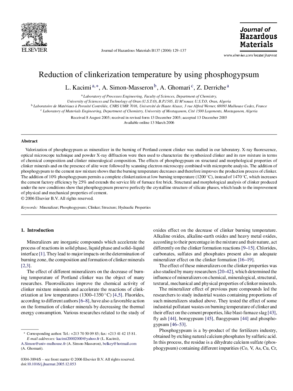 Reduction of clinkerization temperature by using phosphogypsum