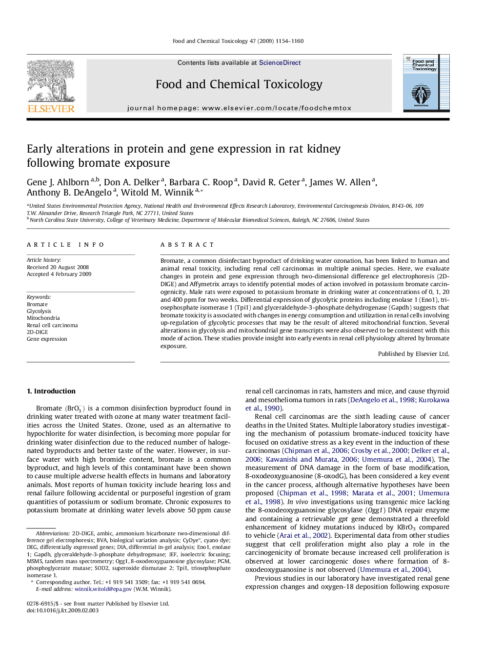 Early alterations in protein and gene expression in rat kidney following bromate exposure