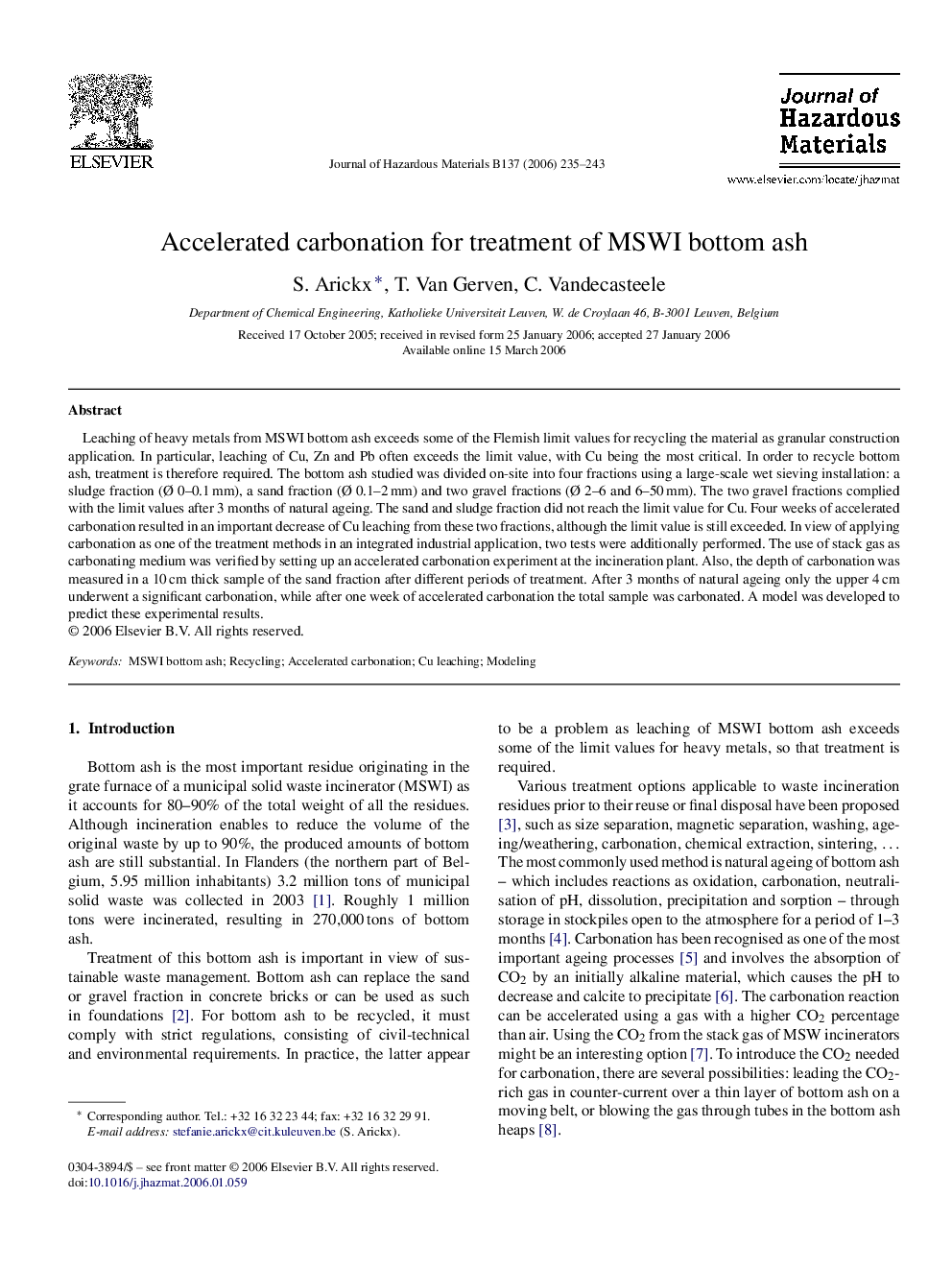 Accelerated carbonation for treatment of MSWI bottom ash