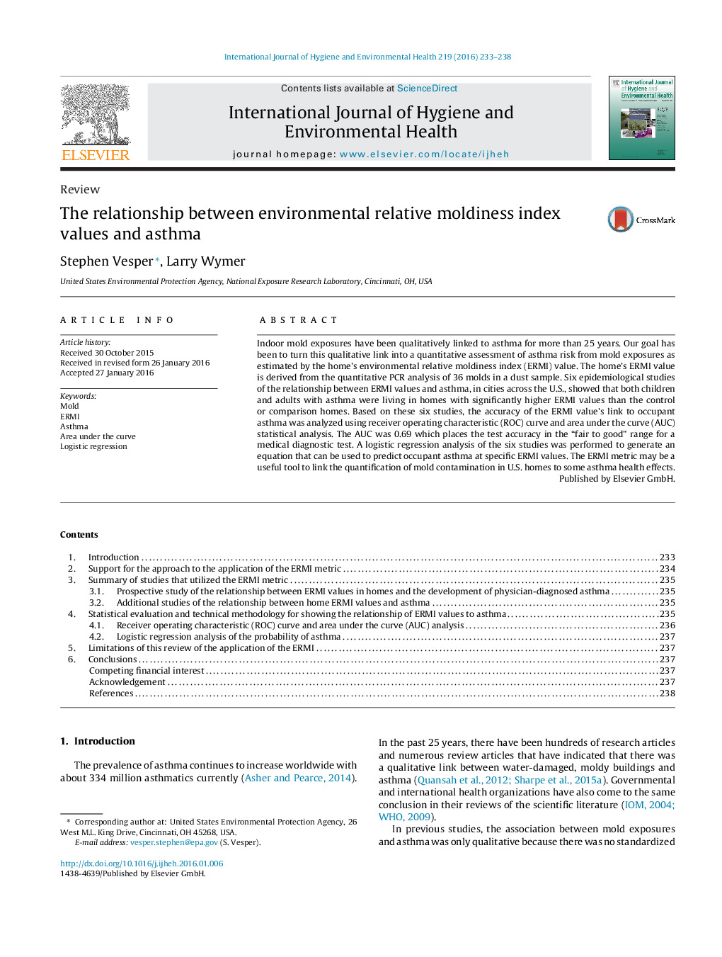 The relationship between environmental relative moldiness index values and asthma