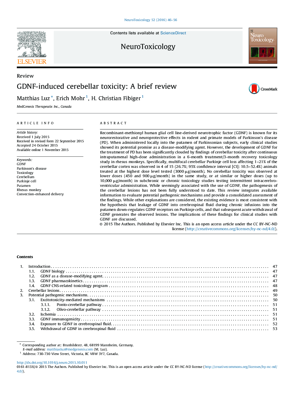 GDNF-induced cerebellar toxicity: A brief review