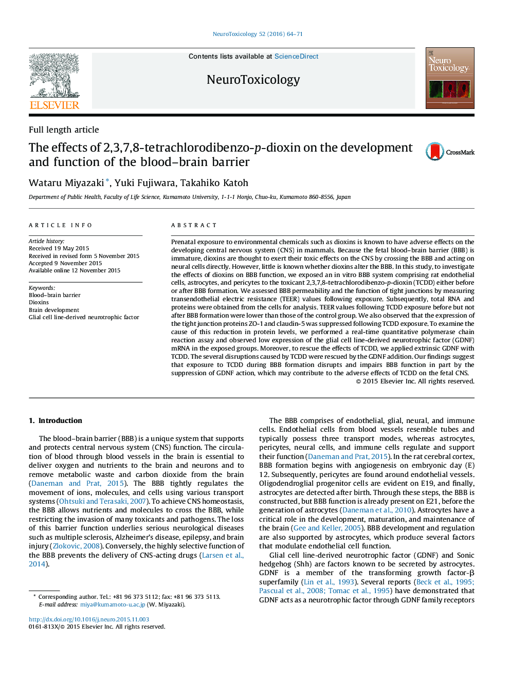 The effects of 2,3,7,8-tetrachlorodibenzo-p-dioxin on the development and function of the blood-brain barrier