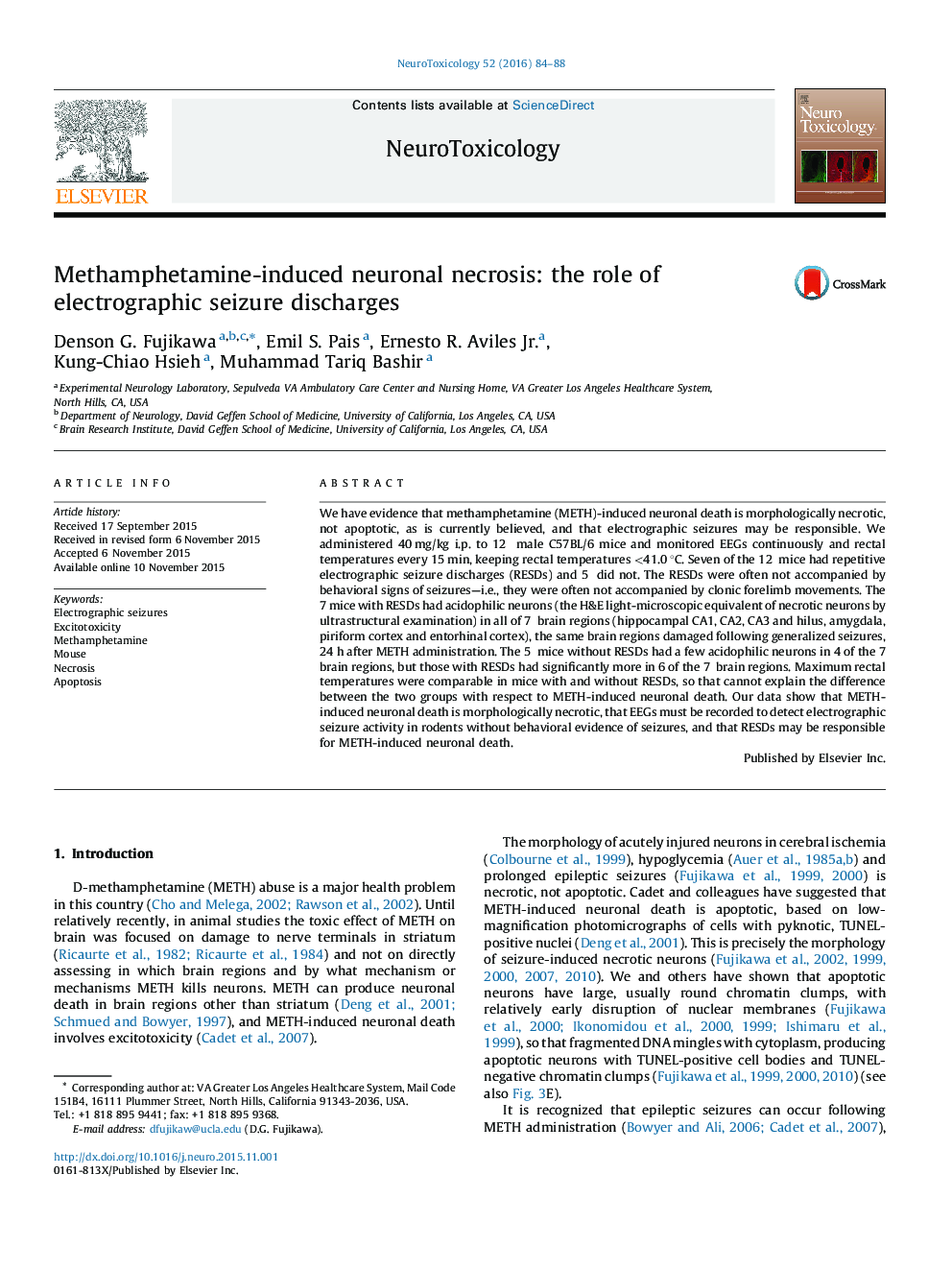 Methamphetamine-induced neuronal necrosis: the role of electrographic seizure discharges